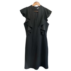 She +‎ Sky Black Ruffle Sleeve Dress Mock Neck Sleeveless Career Cocktail